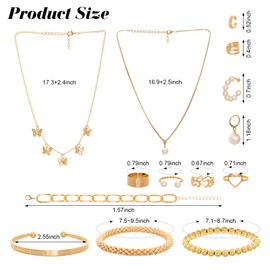 Bcxfbxd 54 Pcs Gold Jewelry Set for Women Multi Layered Necklace Knuckle Rings Stackable Bracelets Dainty Ear Clips Fashion Jewelry set Anniversary Birthday Valentine Gifts for Women Girls