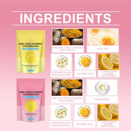 60pcs Turmeric Kojic Acid Cleansing Pads, Kojic Acid and Turmeric Cleansing Pads with Vitamin B5, Vitamin C, Brightens skin, Softens skin, Reduces wrinkles, for Face, Suitable for All Skin Types (Pink, 60pcs)