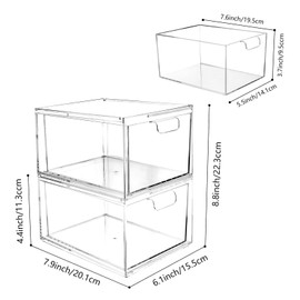 STORICANS Stackable Storage Drawers, Acrylic Makeup Organiser Storage Drawers Plastic Organizer Drawers,4.5" all Organize Cosmetics Beauty Box with Handles for Dresser, Bathroom,Clear 2 Pack