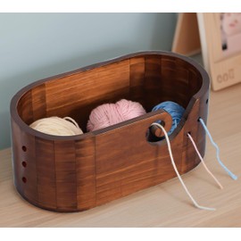 LAUDAWSUN Extra Large Yarn Bowls for Crocheting, Wood Crochet Bowl for Yarn Large Storage Holder, 11.2x6.1x4.7" Wooden Yarn Bowl for Knitting, Christmas Gifts