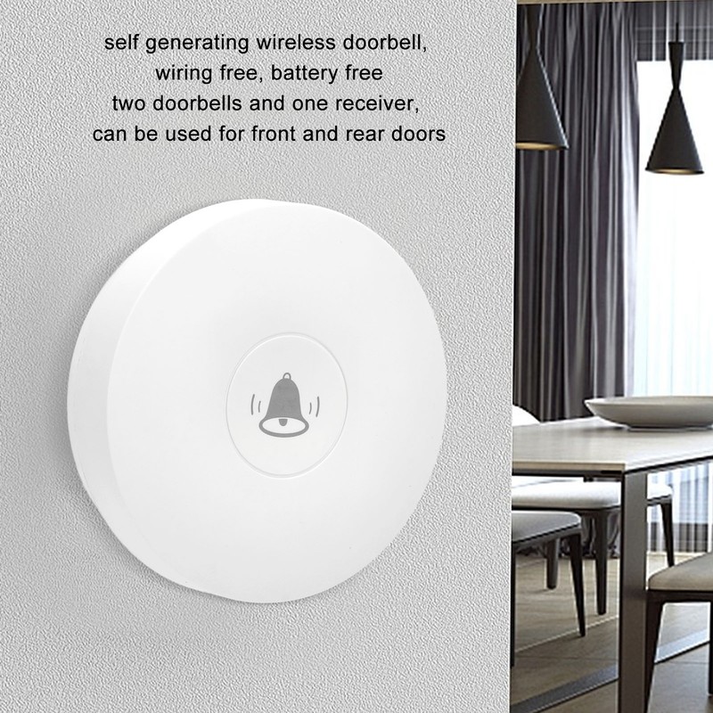 Wireless Doorbell Self Powered 1 Receiver 2 Push Button Battery