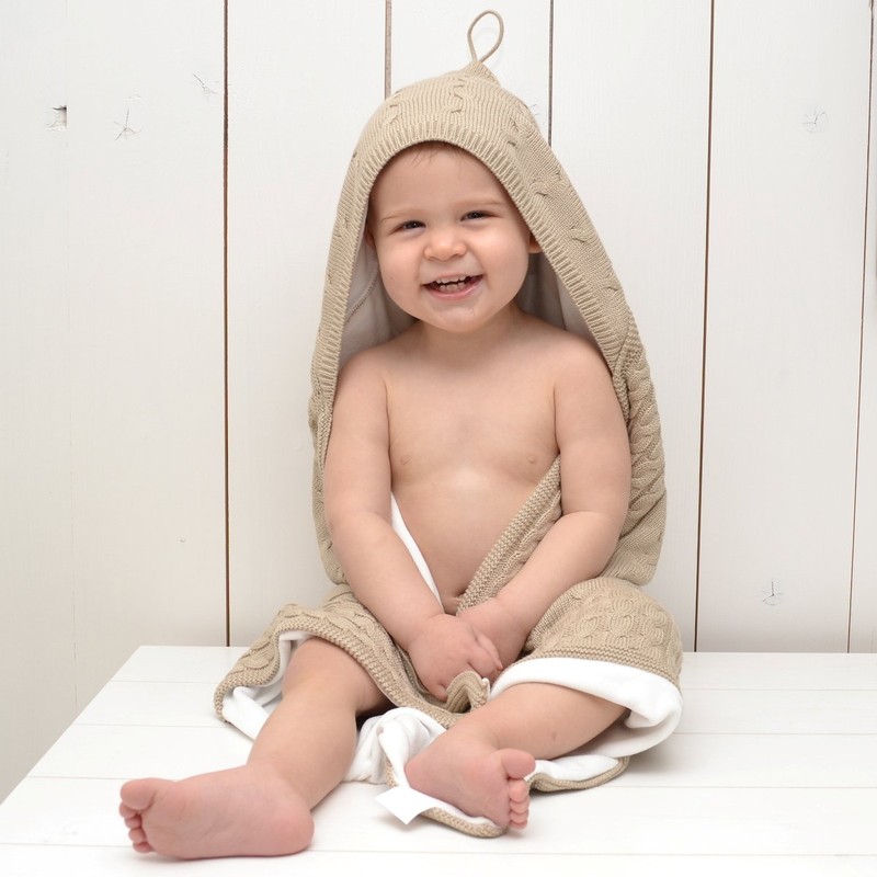 Baby's Only Hooded Bath Towel VELOUR FABRIC Braid Knitted 82