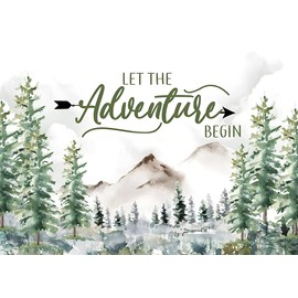 Alltten 7X5FT Adventure Awaits Baby Shower Backdrop Mountain Wilderness Adventure Woodland Animals Photography Background Let The Adventure Begin Party Backdrop for Photoshoot F73