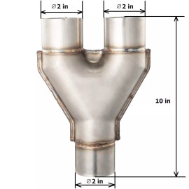 Dual Exhaust Y Pipe 2.00" Dia Single Inlet to 2.00" Dia Dual Outlets Stainless Steel