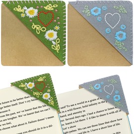 2Pcs Hand Embroidered Corner Bookmark, AIFUDA Felt Triangle Bookmarks, Felt Heart & Flower Book Marks for Reading Women Bookmarks Accessories for Book Lovers