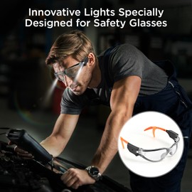 Lampim Rechargeable LED Safety Glasses for Mechanics - Ultra-Bright Built-in Cordless Work Light, Clear Anti-Fog Transparent Lenses, Ideal for Auto Repair, Under-Hood Tasks & Dark Workspaces​