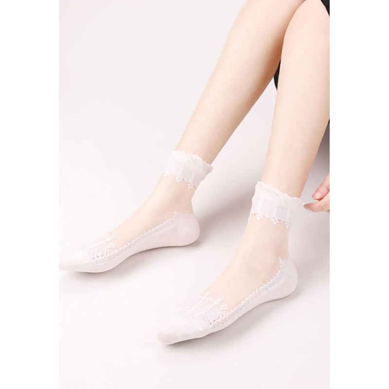 tly Womens 6 pares Ultrathin transparente Encaje Elástico Calcetines Cortos