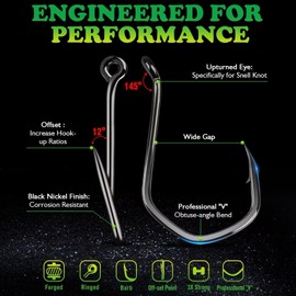 LUCKYFISHING Octopus Hooks Fishing Hooks for Saltwater Freshwater Offset Catfish Hooks for Bass Trout Redfish Fishing Hook Size 6 with 100PCS