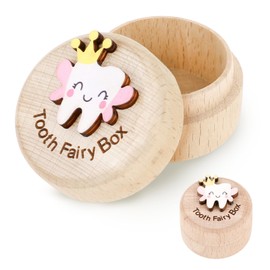 Tooth Fairy Box for Girls Cute Carved Wooden Box with 3D Tooth Stores Lost Teeth for Kid Souvenir Tooth Dropped Keepsake Colored Storage Gift Box for Baby Shower Toddler Little Girl Boy Birthday