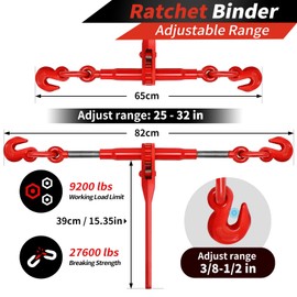 HONYTA Chain Binder 3/8"-1/2" (2) Grade 70 Chain Ratchet Load Binder, 3/8"×10ft Chains(2) Chain Binder Kit for Truck, Flat Trailer, Hauling, Tie Down and Towing