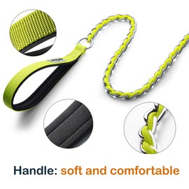 S-ETOVUS Dog Leash Chew Proof, Chain Leash Anti Chew Dog Leash for Large Dogs Heavy Duty, Indestructible Metal Leash Anti Bite Chain Link with Woven Cord Soft Padded Handle (Yellow, 4FT)