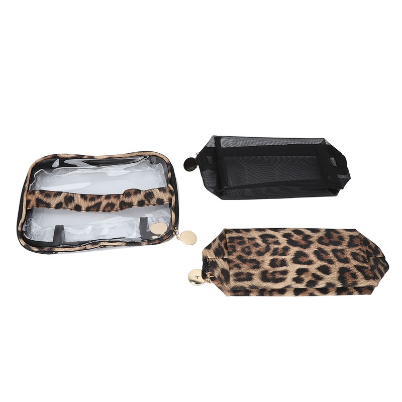 3pcs Makeup Bag Set Leopard Print Large Capacity Portable Waterproof