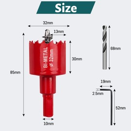 Yeepeo Hole Saw 32 mm, Universal HSS M42 Bi-Metal Hole Saws, Circular Hole Saw with Hex Shank and Drill Bit Set Drill Bit for Wood, Drywall, Plastics, 1 Piece Red