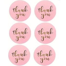 CAA Trading™ 100 x Pink Thank You Stickers Gold Lettering Labels Gifts Crafts Presents Home Made Gifts (2.5cm) 25mm (100 Stickers)