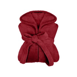 npluseins Extra Soft Hooded Bathrobe Made of Cuddly Fleece, Available in Modern Colours and Various Sizes, Unisex, Calf Length, burgundy