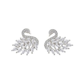 XFSRG Damen Ohrringe Silber, Elegante Schwan Form Ohrstecker, Strass Schmuck für Hochzeit, Party, Geschenk für Frauen und Mädchen