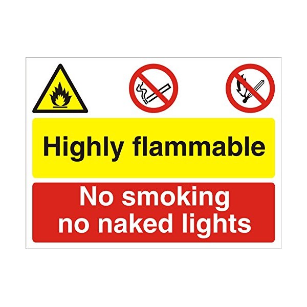 Seco Highly Flammable, No Smoking No Naked Lights Sign, 600mm x 450mm - 4mm Fluted Board