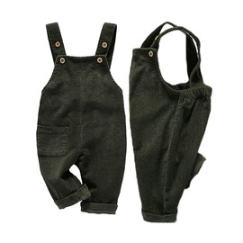 Mornyray Toddler Infant Baby Boy Girl Soft Corduroy Suspender Pants Kids Overalls Loose Retro Green 12-18 Months