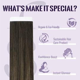 fshine Tape in Hair Extensions Real Human Hair Straight Remy Hair Tape in Extensions 20 Inch 50g Balayage Dark Brown to Chestnut Brown 20 Pcs Tape in Hair Extensions for Women