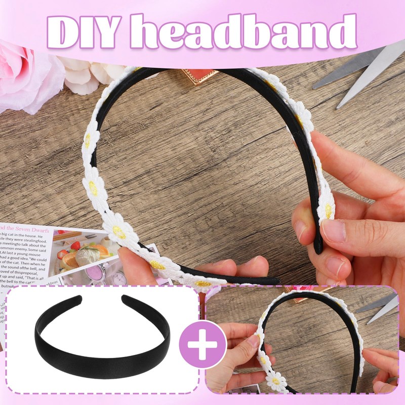 2Pcs Headbands for Women Girls Satin Black Headband Plain Wide