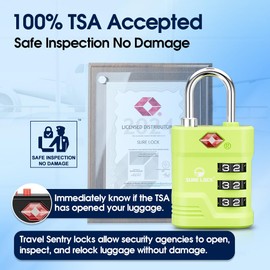SURE LOCK TSA Locks for Luggage, TSA Approved Luggage Locks with Open Alert, TSA008 Key for High Security, Easy Read Dials, Zinc Alloy Body, Locker Lock for Suitcase, Gym, Travel. (Green 2 pk)