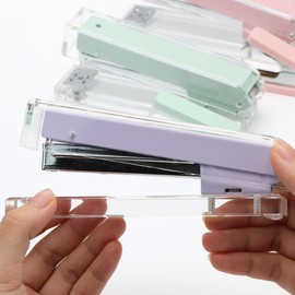 Purple Stapler Staples Remover Clear Acrylic Desk Stapler Manual Stapling tool Cute Staple Remover Kit for Home School Office Desktop Accessories Stationery Supplies (Purple)