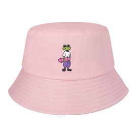 ZLYC Fashion Printed Bucket Hat Summer Hat for Men and Women, Pink Frog