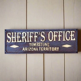 Jones Peak Trading Post Sheriff's Office Tombstone Cast Iron Plaque With Antique Finish (7.75" x 3.5")