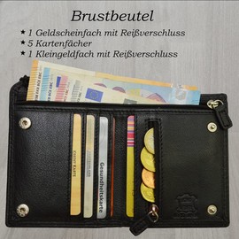 Roberto Genuine Leather Neck Pouch in Dark Brown, Nappa leather black