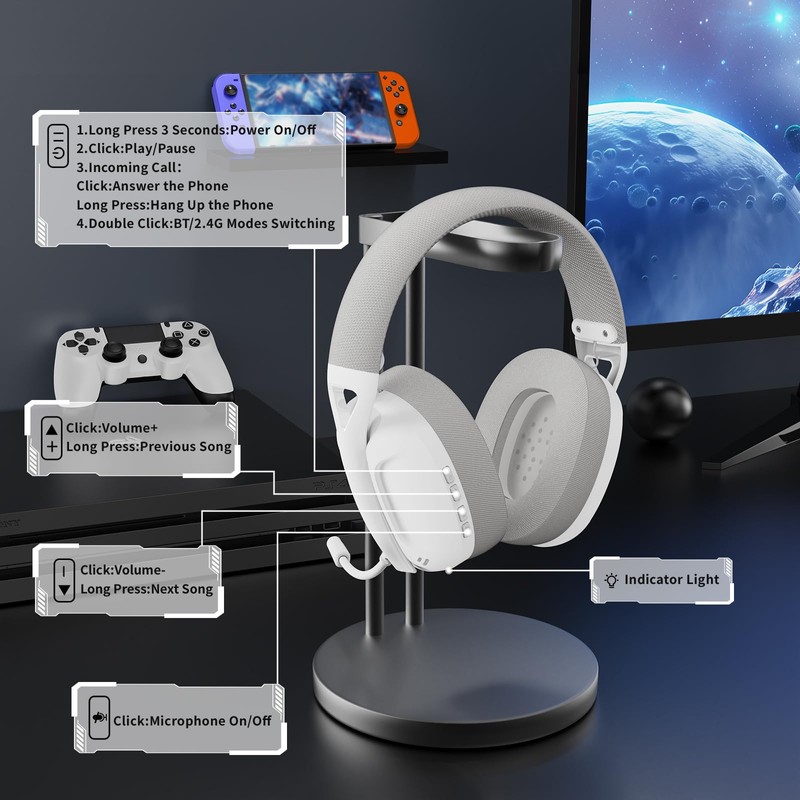 ATTACK SHARK L80 Ultra Light Wireless Gaming Headset,Bluetooth 5.3,2.4G,3.5mm Wired,50
