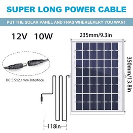 12V Solar Panel with 6 Optional Adapter Plugs,10W Solar Panel Battery Charger Portable for Vehicle Gate Opener Electrical Fence Chicken Coop Lawn Tractor Boat