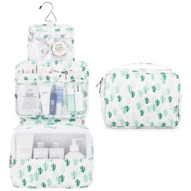 Mossio Hanging Toiletry Bag with Sturdy Hook - Large Portable Cosmetic Makeup Travel Organizer for Men & Women Cactus
