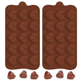 XIZIX 2 Pcs Heart Chocolate Mold, Non-stick Heart Silicone Molds, 15 Cavity Brown Chocolate Molds for Candy