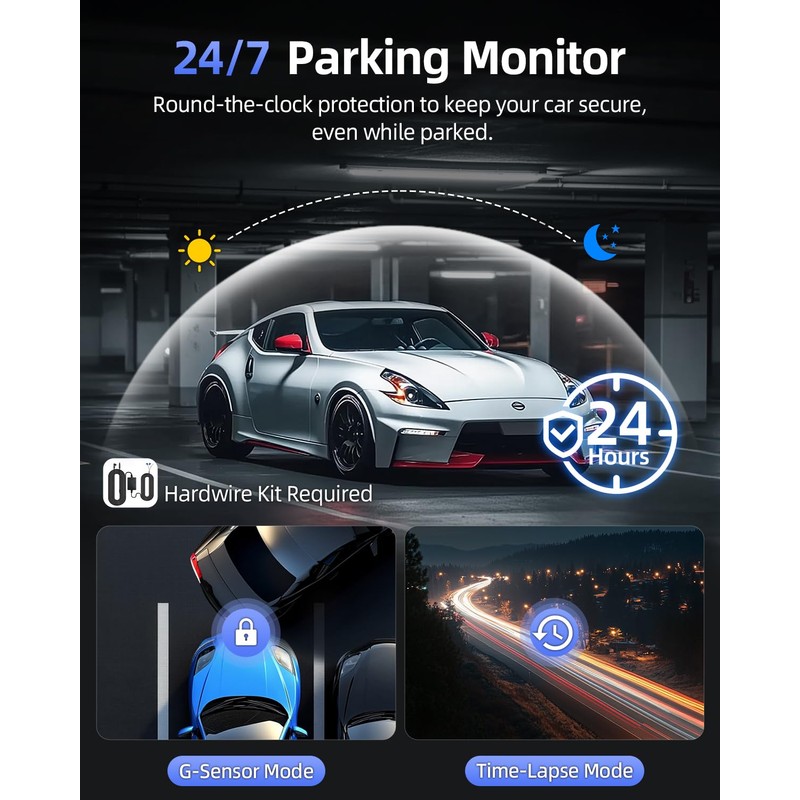CIEVIE 4K Dash Cam Front and Rear Camera, 64GB SD