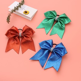 Glitter Blue Large Cheer bow, Hipcheer 8 Inch Large Jumbo Cheer Hair Bows Ponytail Holder Elastic Band Handmade for Cheerleaders Teen Girls College Sports (Glitter Blue)