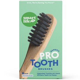 SMARTLIFECO Activated Charcoal Bamboo Toothbrush PRO - Whitens Teeth Naturally Eco-Friendly & Biodegradable Tooth Brush, BPA Free & Vegan Ultra-Soft Bristles, 6pk