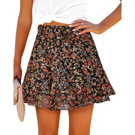 Aoudery Womens Summer Flowy Shorts Casual Boho Floral Skorts Ruffle Mini Skirts Running Tennis Chiffon Butterfly Shorts Red Black Floral, Medium