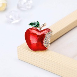 yunestry New Year Christmas Apple Brooch Corsage Gift Rhinestone Banquet Scarf Pins Badge