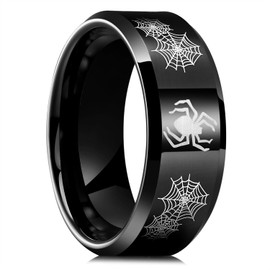 King Will 8mm Mens Wedding Band Black Plated Tungsten Wedding Ring for Men Spider Lasered Rings Size 7-14丨Nature Collection 9