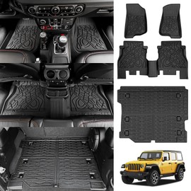 JTYZSM Cargo Mats for 2018-2025 Jeep Wrangler JL 4X4 Floor Liners with Trunk Mat All Weather TPE Protector Rear Floor Trunk Liners for 18-25 Wrangler JL 4X4 4 Door Accessories