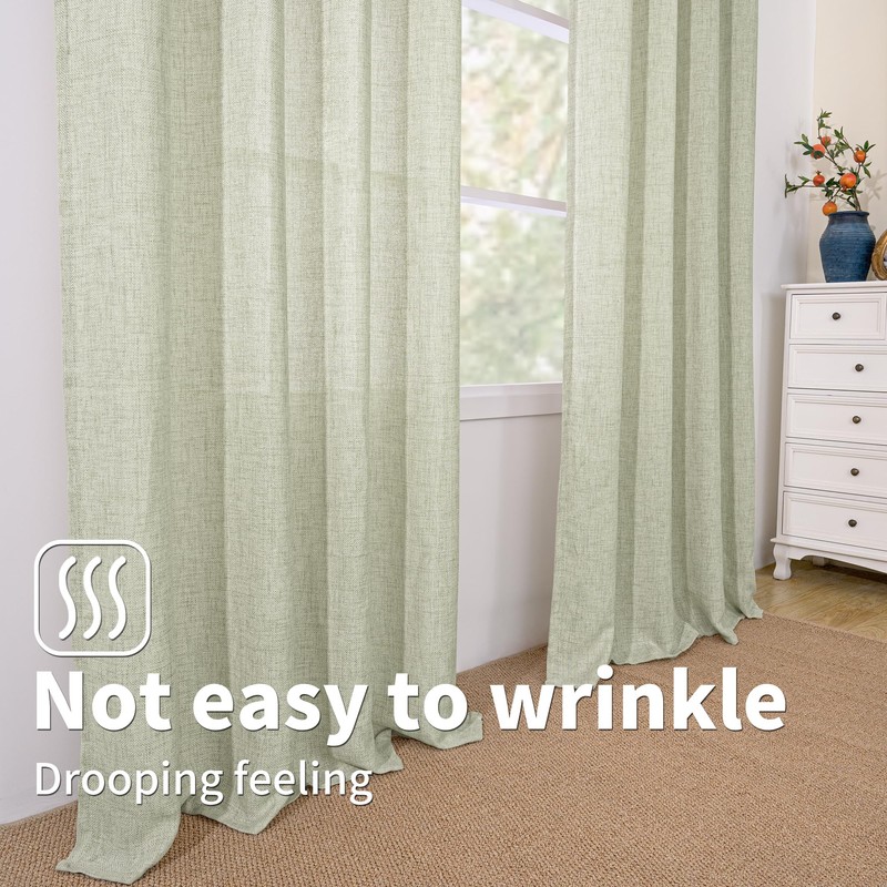 BGment Sage Green Linen Curtains 84 Inch Length 2 Panels