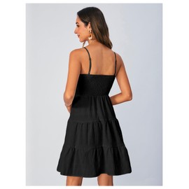 SOLY HUX Women's Sundress Smock Cami Mini Dress Sleeveless Swing A Line Short Dresses Casual Cute Summer Dresses Solid Black Small