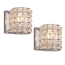 LOCLGPM Crystal Wall Sconce Set of Two,Modern Wall Lamp 1 Light Lighting Fixtures with Crystal and Chrome Finish,Wall