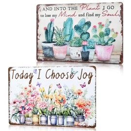 2 Pack Vintage Garden Metal Tin Signs - 20 x 30 cm Retro Wall Art Plaques for Outdoor Decor, Perfect for Garden, Patio, Porch & Yard - Weather-Resistant Rustic Tin Sign Set