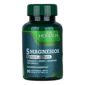 Magnesio Complex 5 en 1  Bisglicinato, Citrato, Carbonato, xido e Hidrxido  Frmula Completa para Uso Diario  90 Cpsulas  Herbalia Lab                 