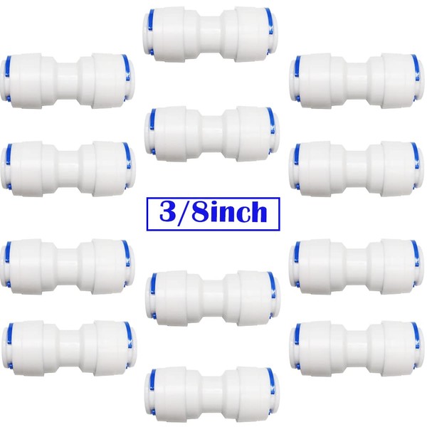CESFONJER RO Water Filter Fittings, 3/8" Straight Connector, 3/8" to 3/8" Push Fit Fitting, for Water Filter Dispenser and Reverse Osmosis (12 Piece)