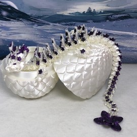 3D Printed Dragon with Dragon Egg, 12" Articulated White and Purple Cherry Blossom Dragon, Fidget Toy for Autism ADHD, Desk Toy Dragon, Dragon Gift Idea- D017-PUR