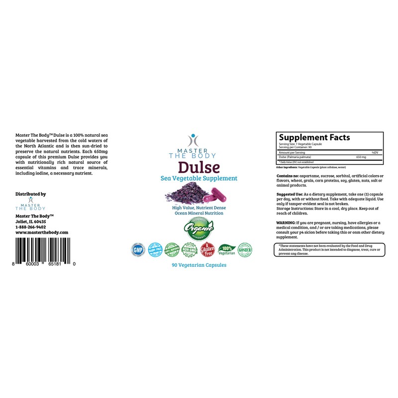 Master The Body Dulse Capsules - Certified Organic 650 MG/Capsule,