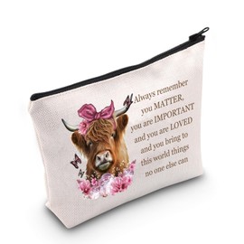 Highland Cow Cosmetic Bag Highland Cattle Makeup Pouch Cow Lover Cowgirl Gift Travel Bag (Cow Bag)