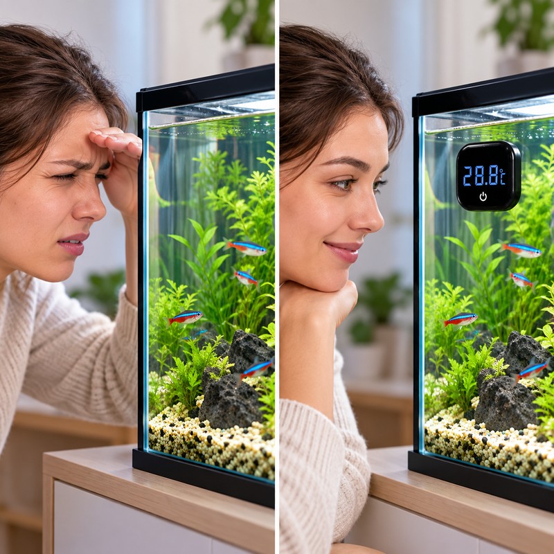 Digital Aquarium Thermometer for Fish Tanks – Touch-Switch Temperature Display